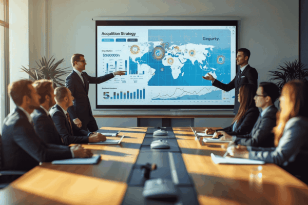 Executives reviewing cross-market acquisition opportunities