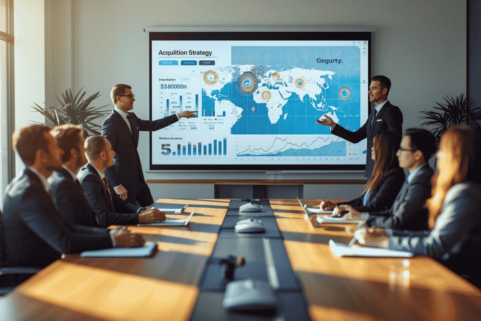 Executives reviewing cross-market acquisition opportunities