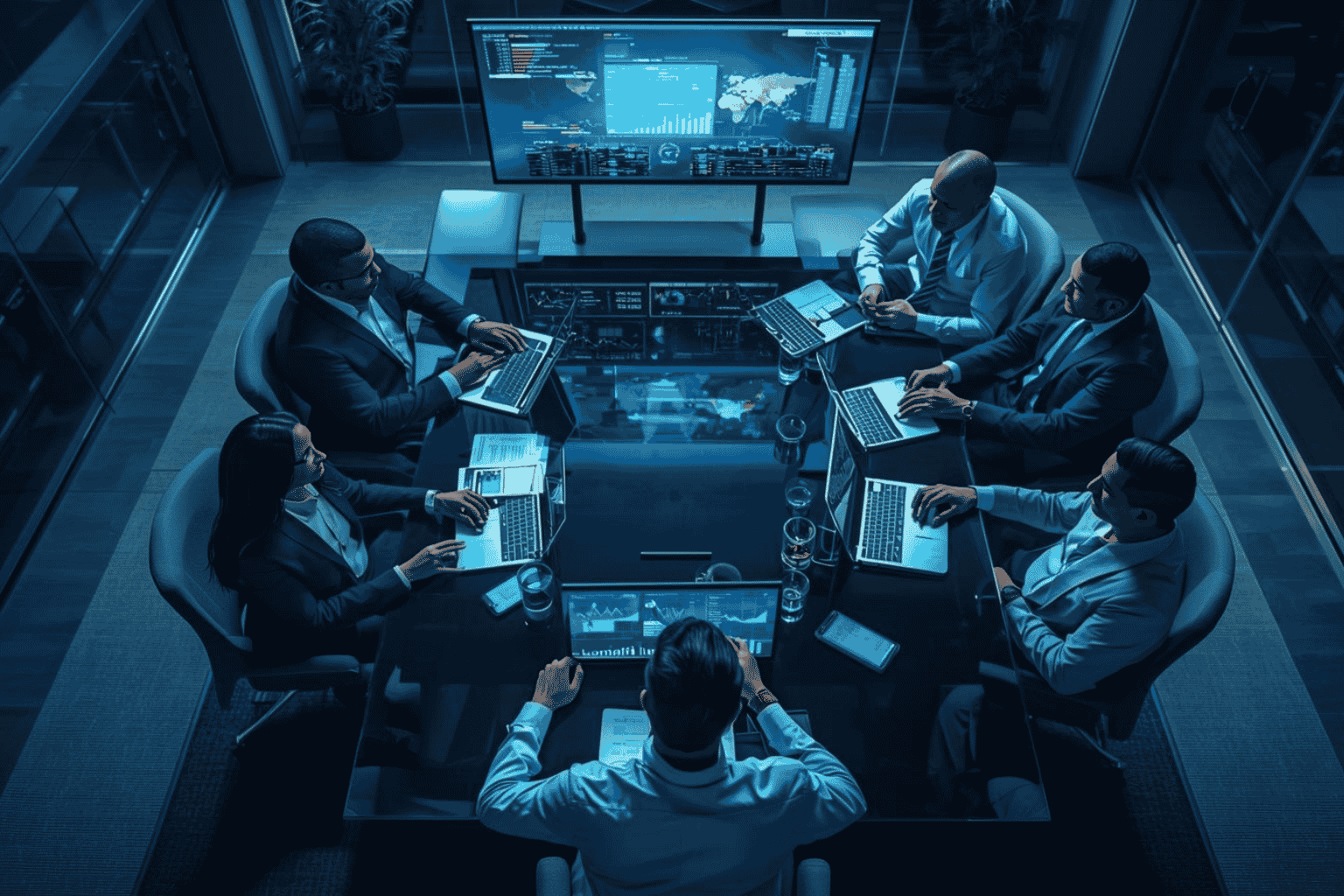 Global executives using data dashboards for business decisions