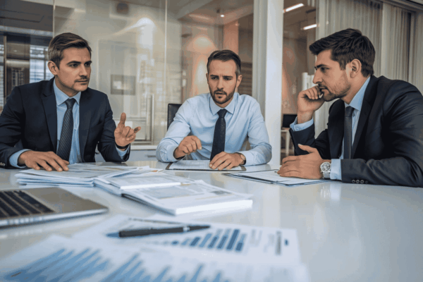 Lender reviewing debt service coverage ratio with business owner