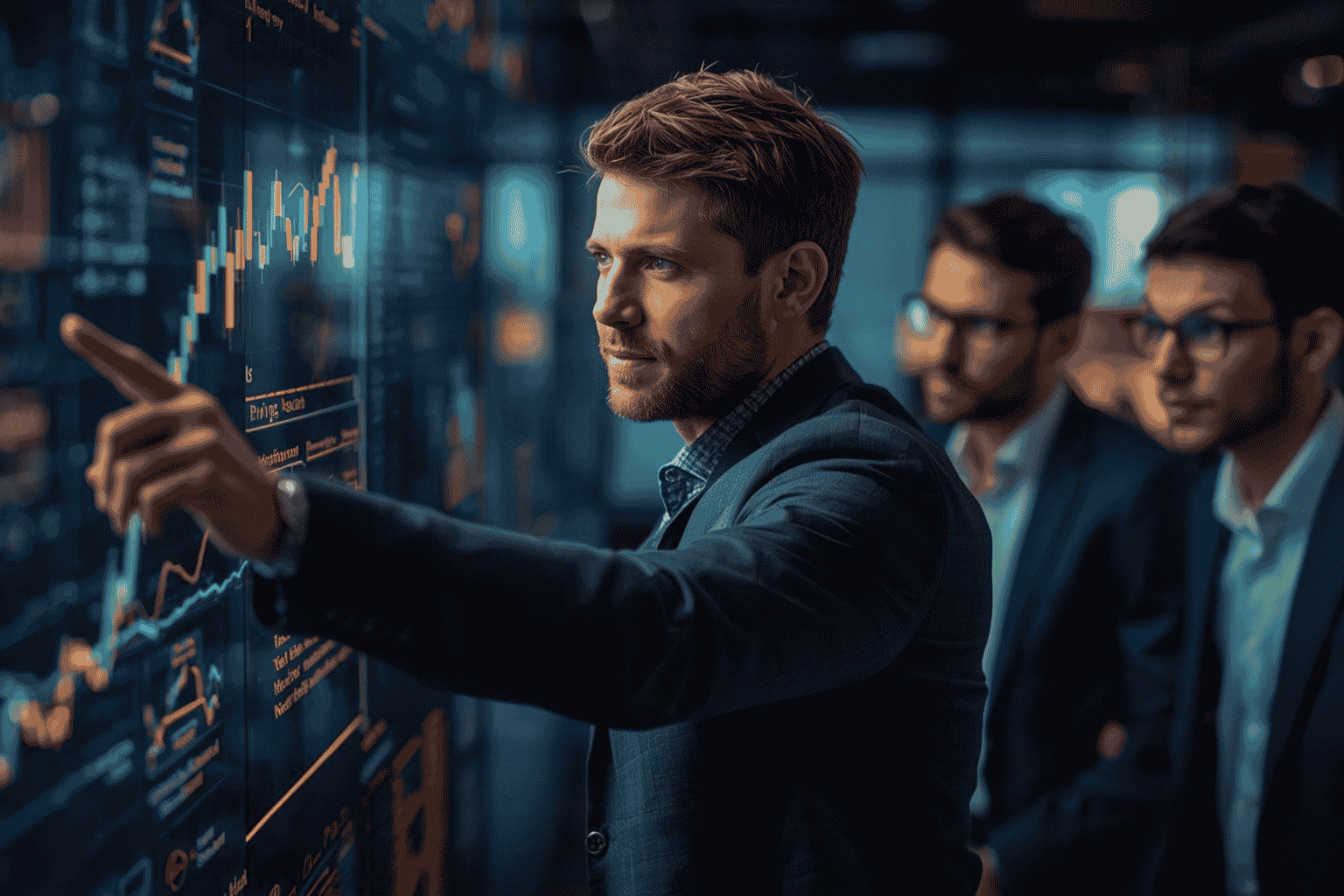 Startup founder demonstrating execution progress while investors review metrics