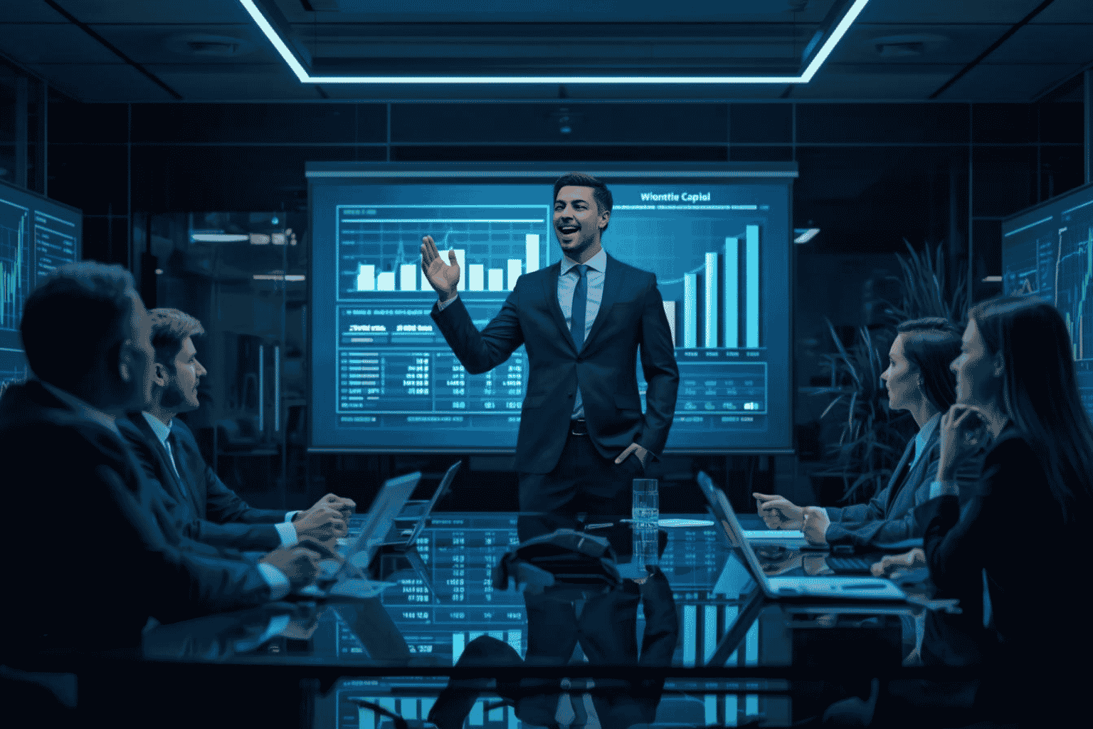 Business owner presenting growth capital plan to investors