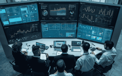 Healthcare administrators reviewing operational efficiency dashboard