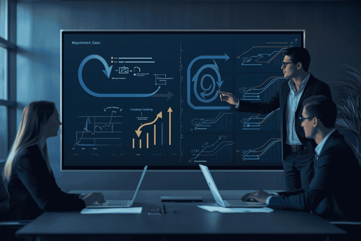 Consulting advisor reviewing internal alignment gaps across growing business teams