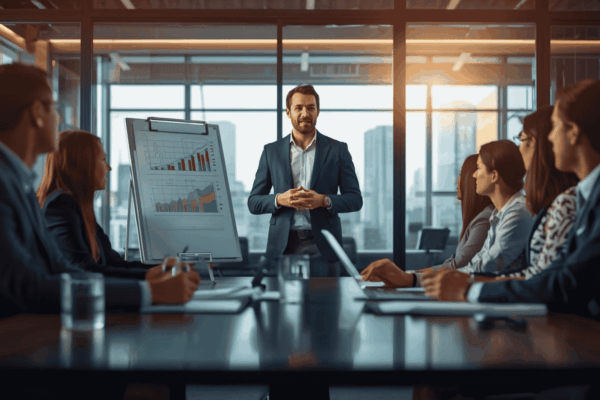 Business owner presenting investment readiness materials to investors