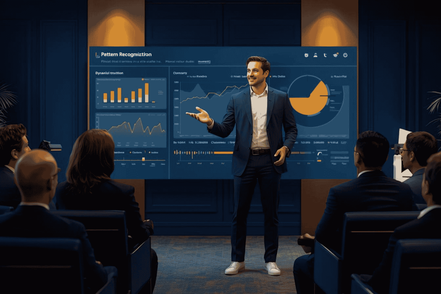 Startup founder presenting progress narrative to investors