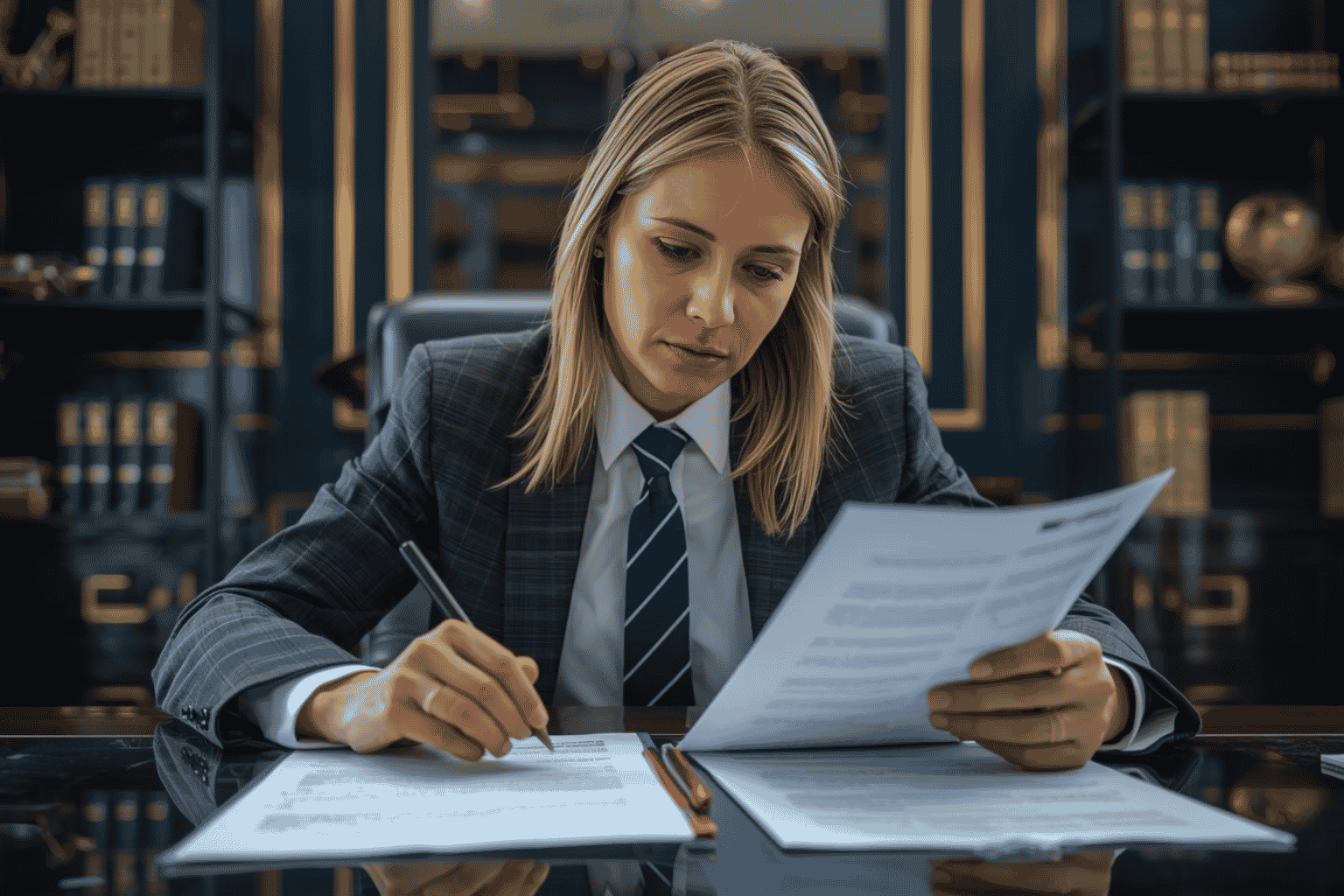 Attorney reviewing transaction documents before closing deadline