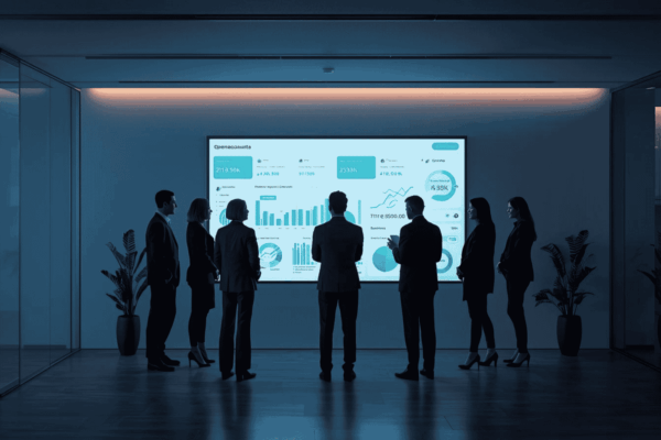 Finance team reviewing open banking dashboard for business cash visibility