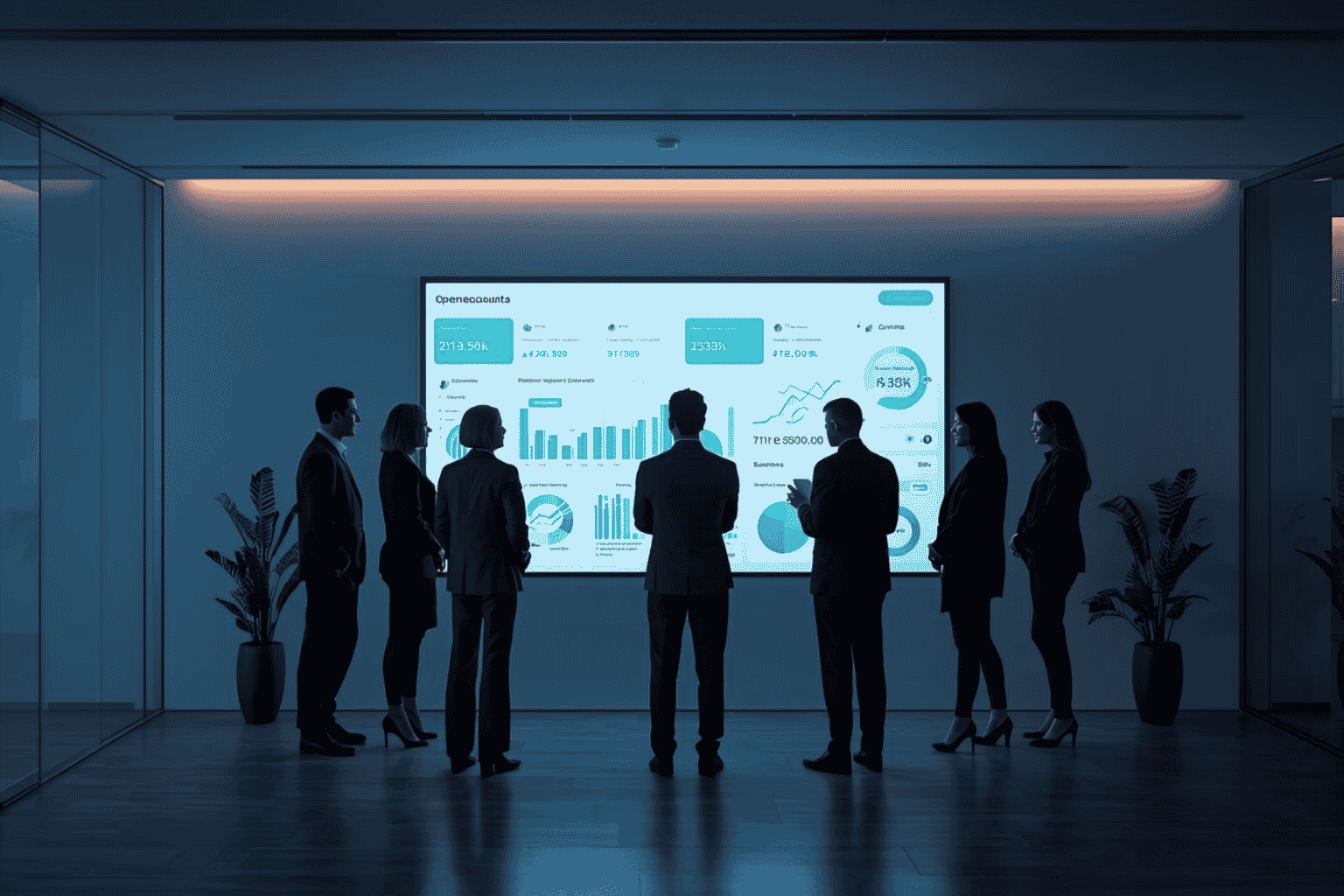 Finance team reviewing open banking dashboard for business cash visibility