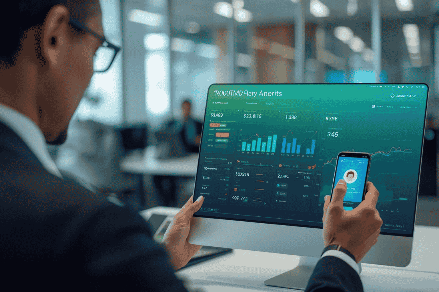 Business owner reviewing real-time payment dashboard