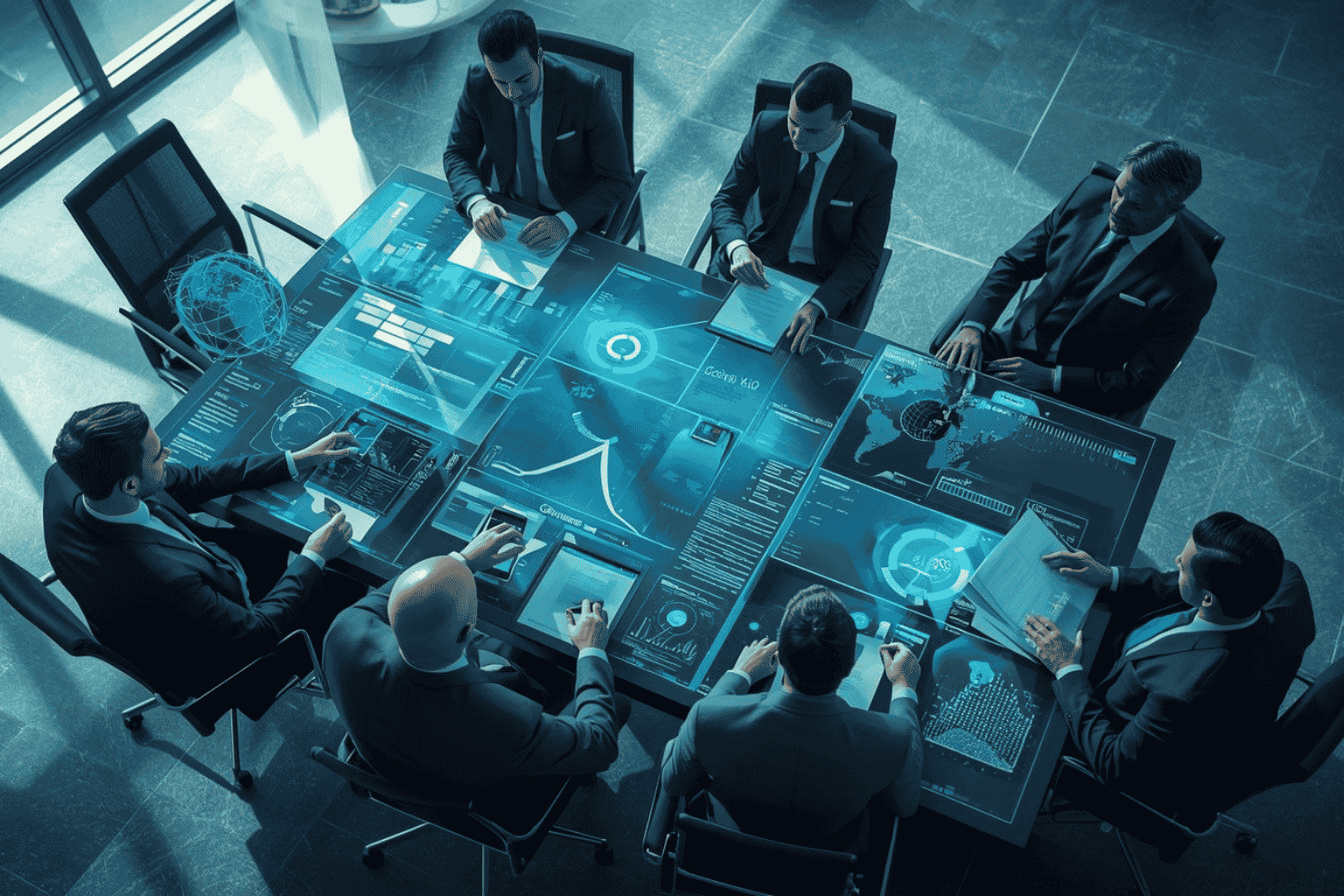 Executives reviewing sector-specific acquisition strategy