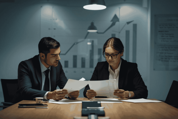 Executives forming strategic alliance for business expansion