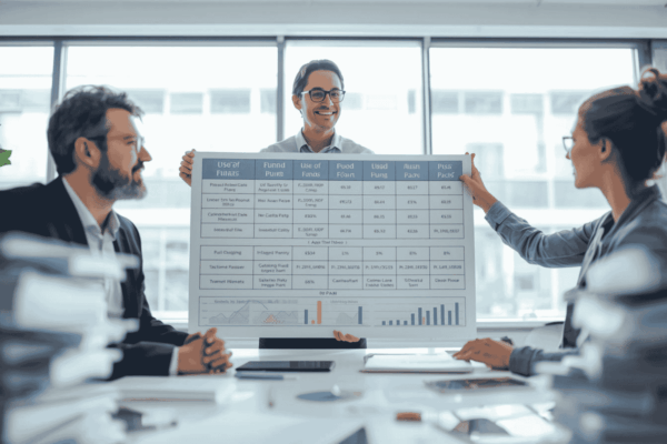 Business owner presenting use-of-funds plan to investors