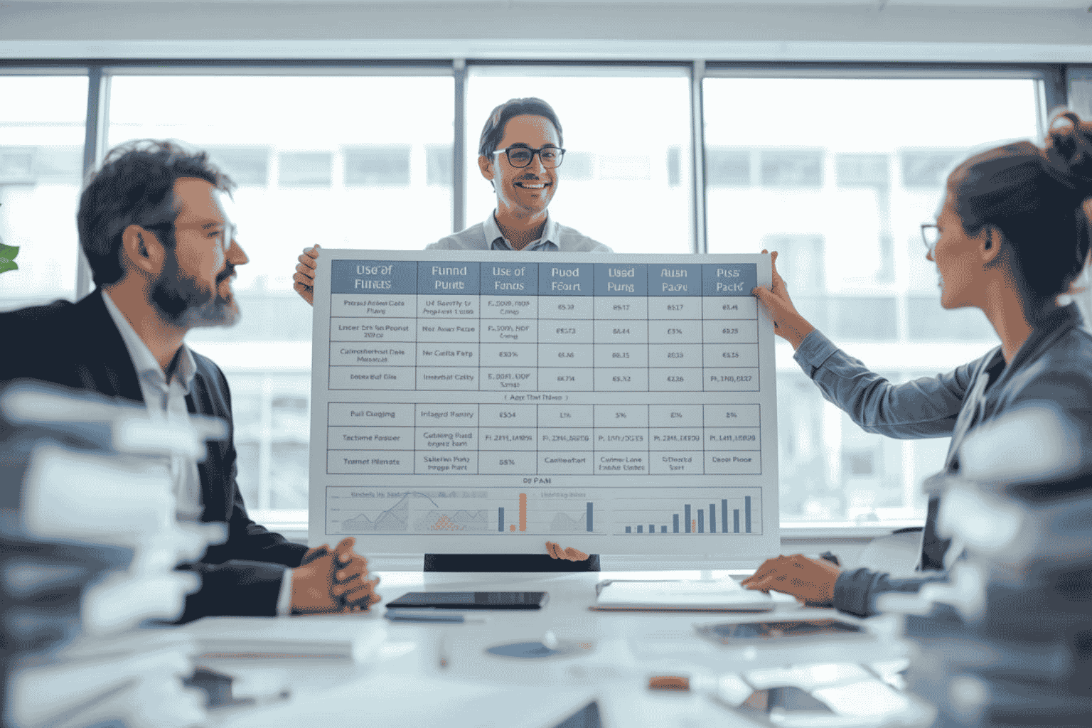 Business owner presenting use-of-funds plan to investors