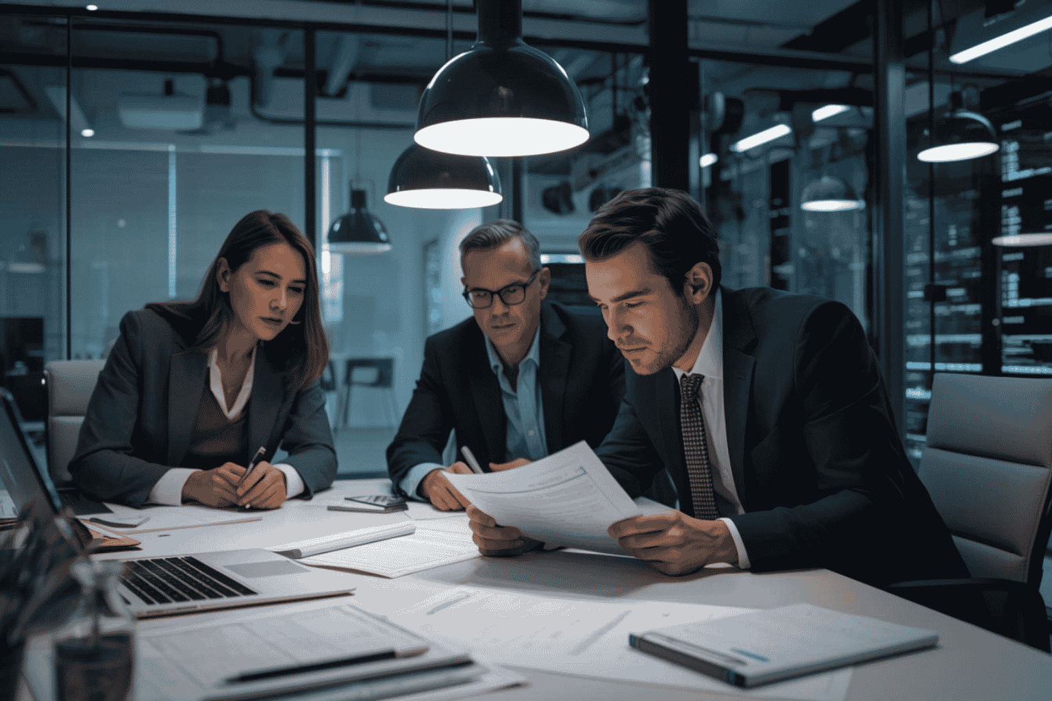 Business owner and advisors preparing vendor due diligence documents