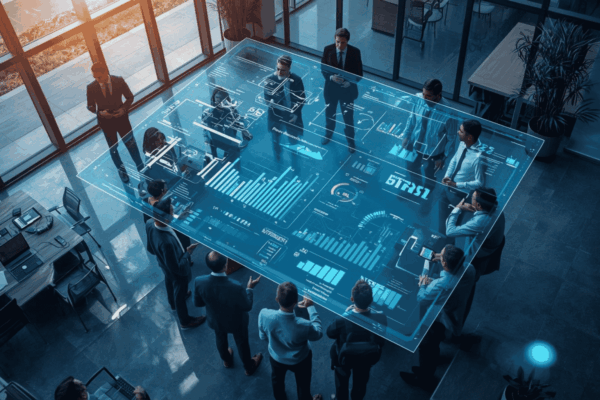 Executives reviewing business cost structure and efficiency strategy