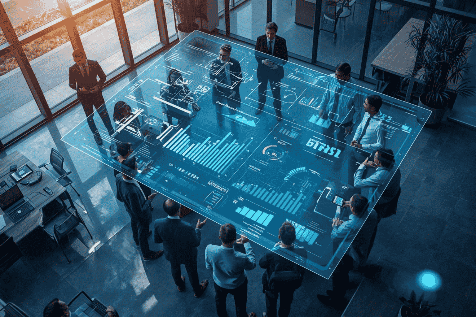 Executives reviewing business cost structure and efficiency strategy