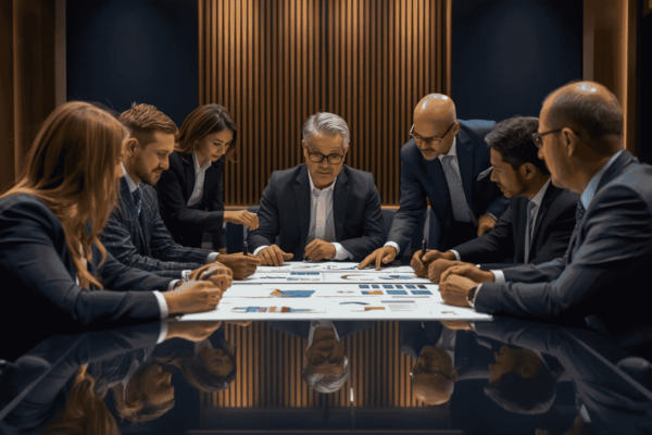 Business owner reviewing resilience planning strategy with advisors