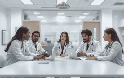 Healthcare administrators reviewing outpatient capacity and patient demand