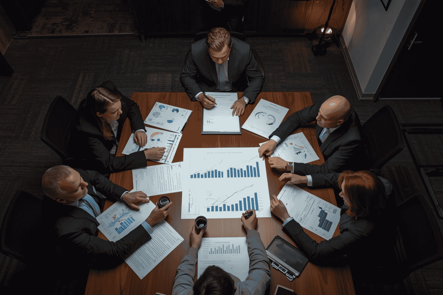 Executives reviewing commercial partnership model before acquisition decision