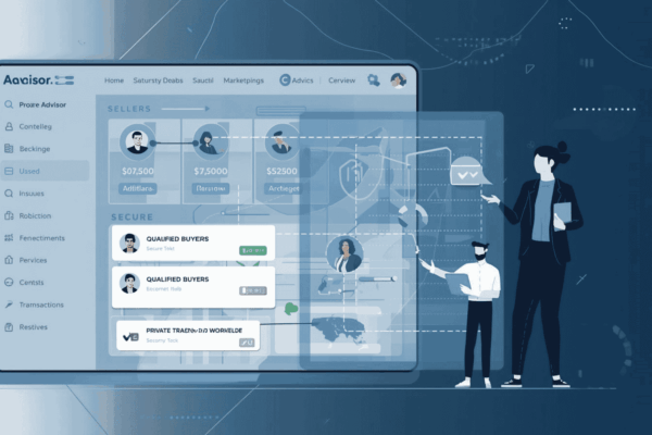 Advisor reviewing confidential deal matching platform for business sale
