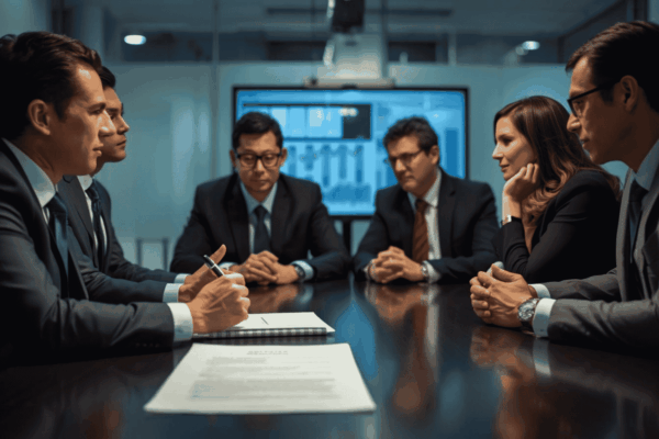 Buyers and advisors reviewing deal certainty in mid-market M&A transaction