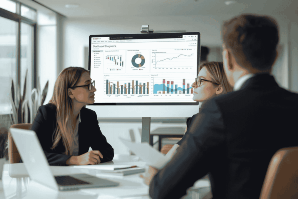 Business owner and lender reviewing debt capacity analysis