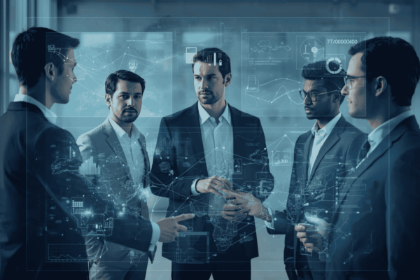 Executives reviewing digital infrastructure investment for business growth corridors
