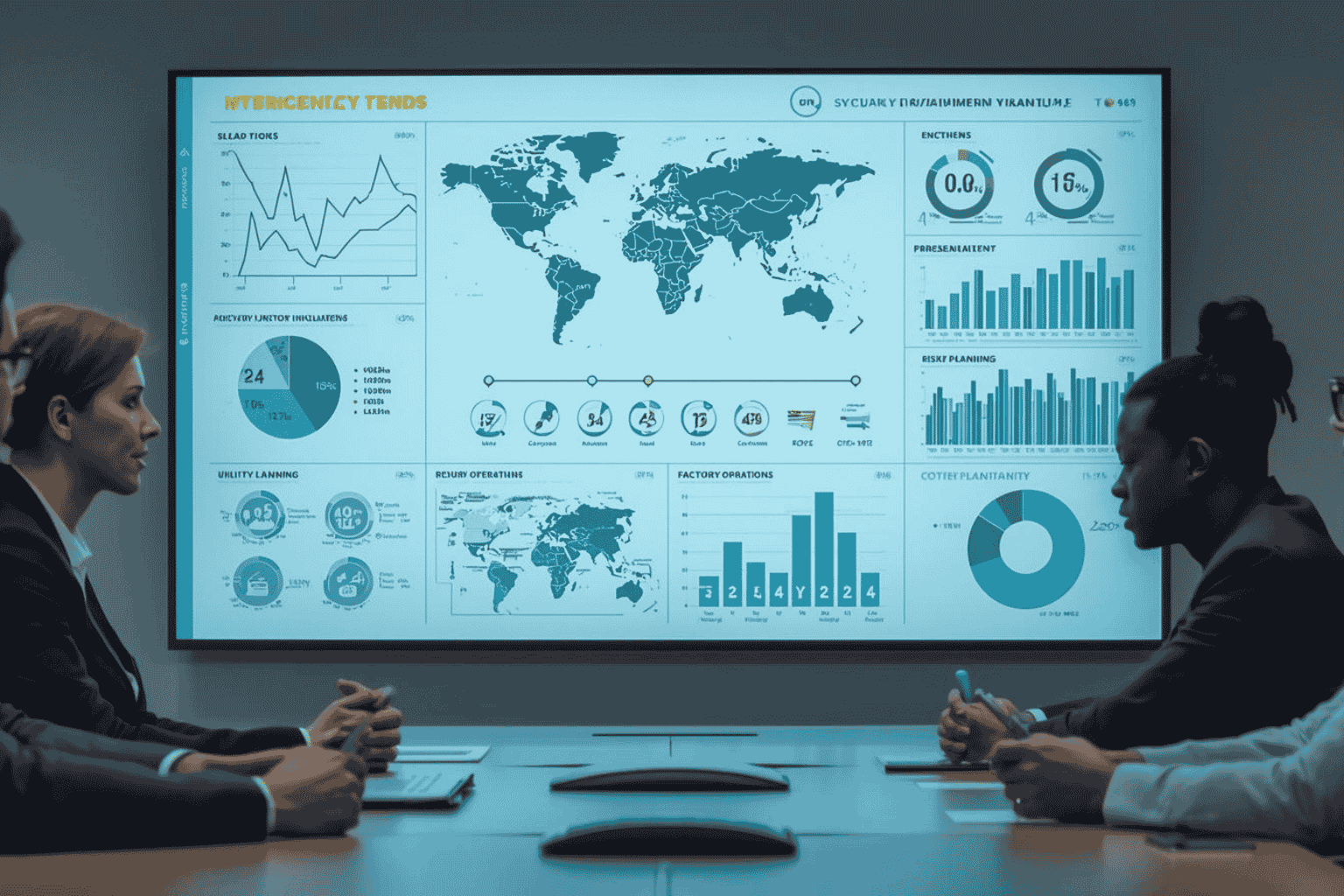 Executives reviewing energy cost volatility for global business planning