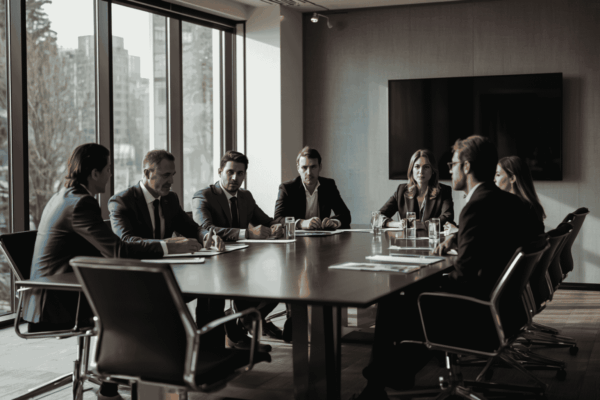 Private investors reviewing family capital investment in established business