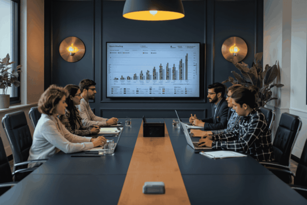 Startup founder refining investor narrative with traction and roadmap data
