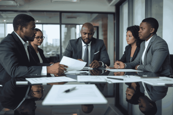 Business owner reviewing funding readiness documents with advisors