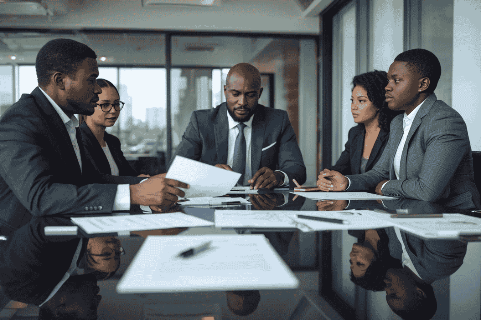 Business owner reviewing funding readiness documents with advisors