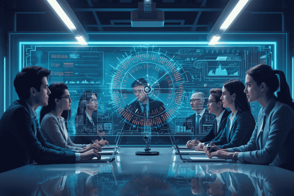 Business team reviewing human-in-the-loop AI automation dashboard