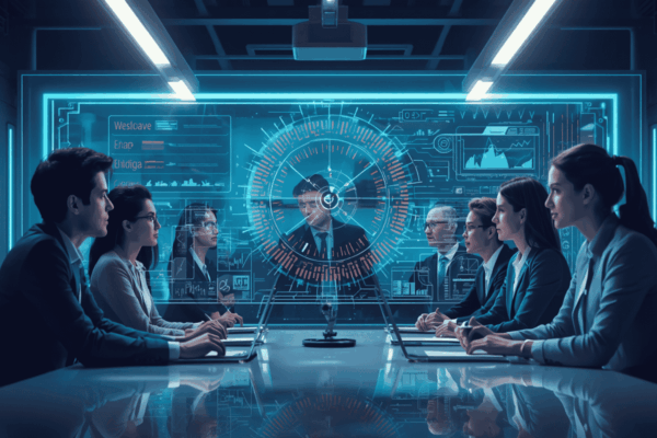 Business team reviewing human-in-the-loop AI automation dashboard