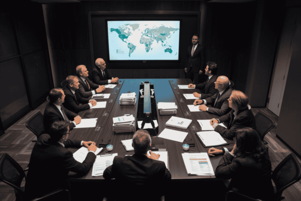 Advisors reviewing legal risk map during M&A due diligence
