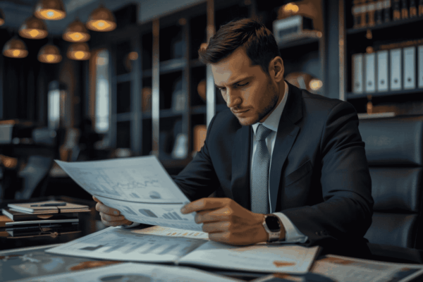 Business broker reviewing market timing and buyer demand trends