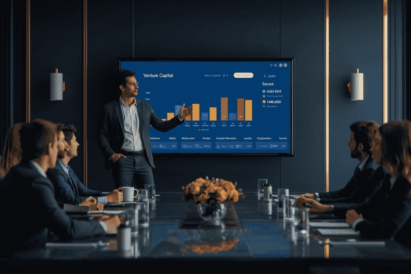 Startup founder presenting milestone achievements to investors