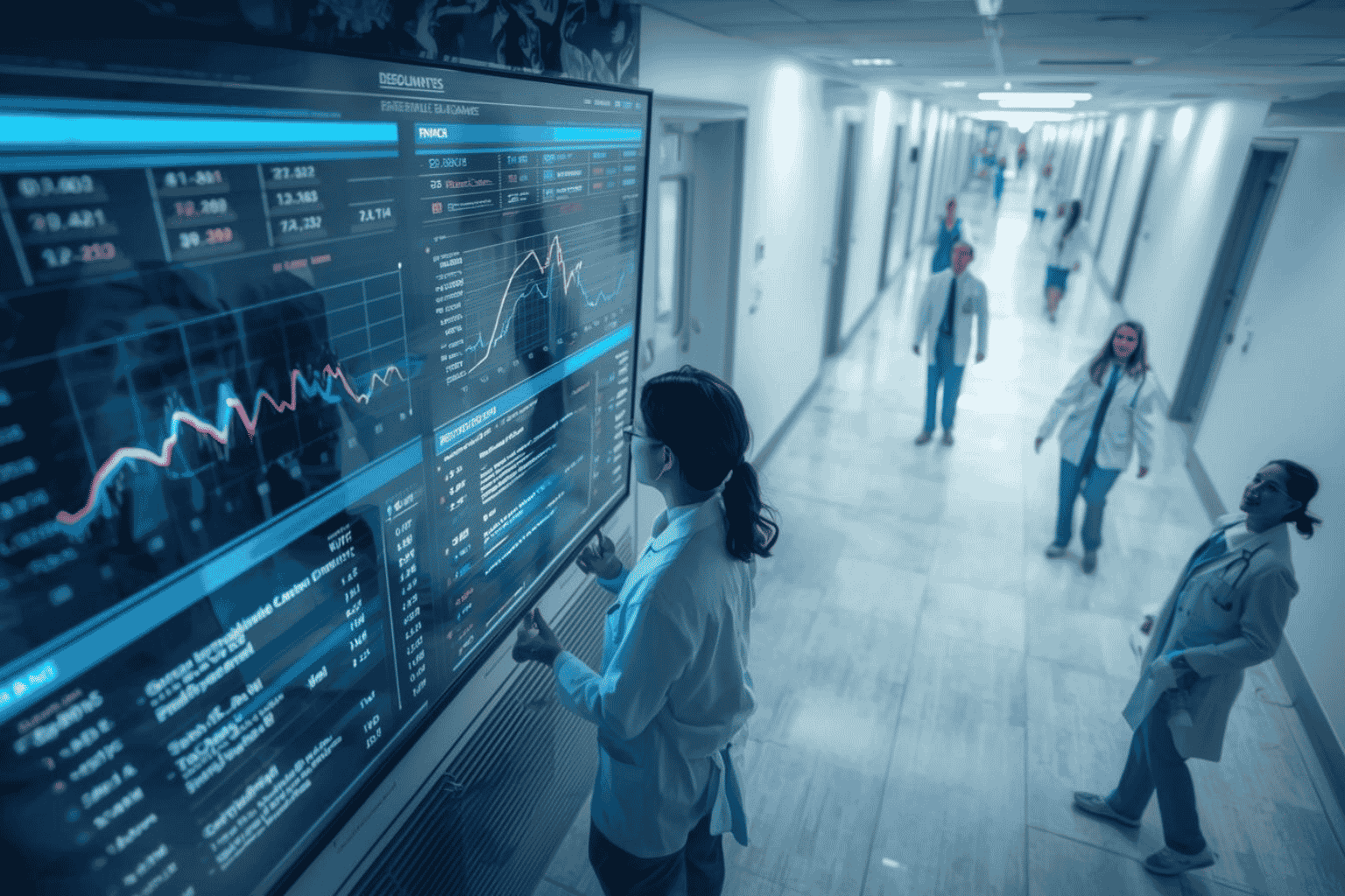 Healthcare administrators reviewing patient access and scheduling dashboard