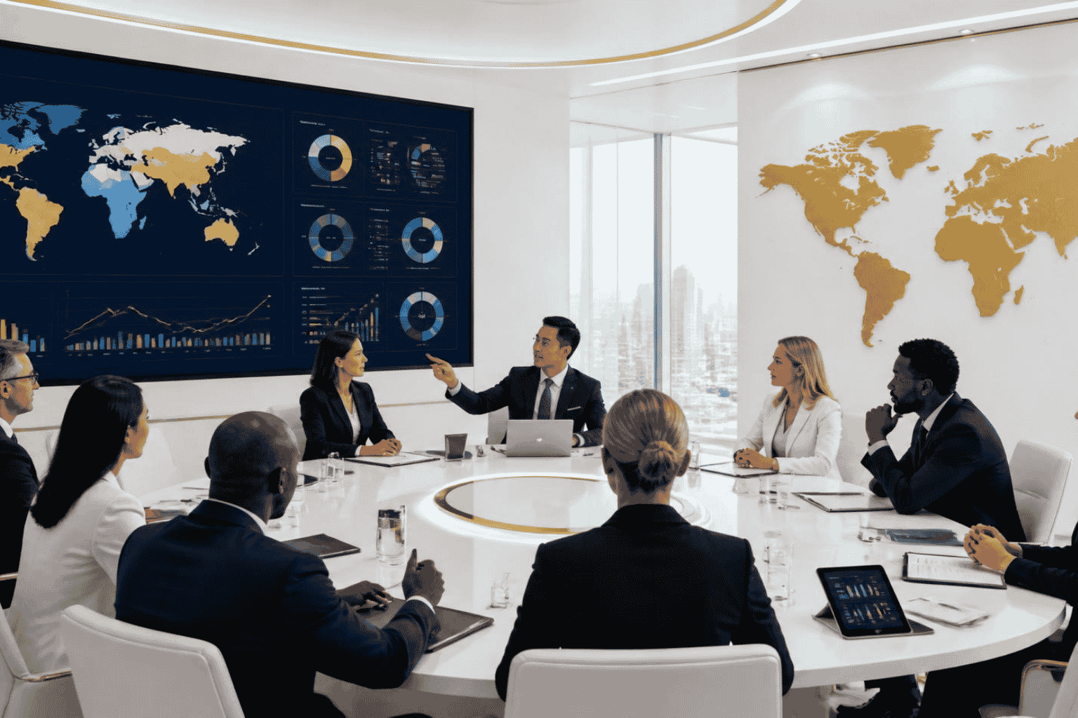 Executives reviewing regional capital availability before business expansion