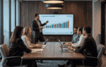 Business owner and advisors preparing company story for business exit positioning