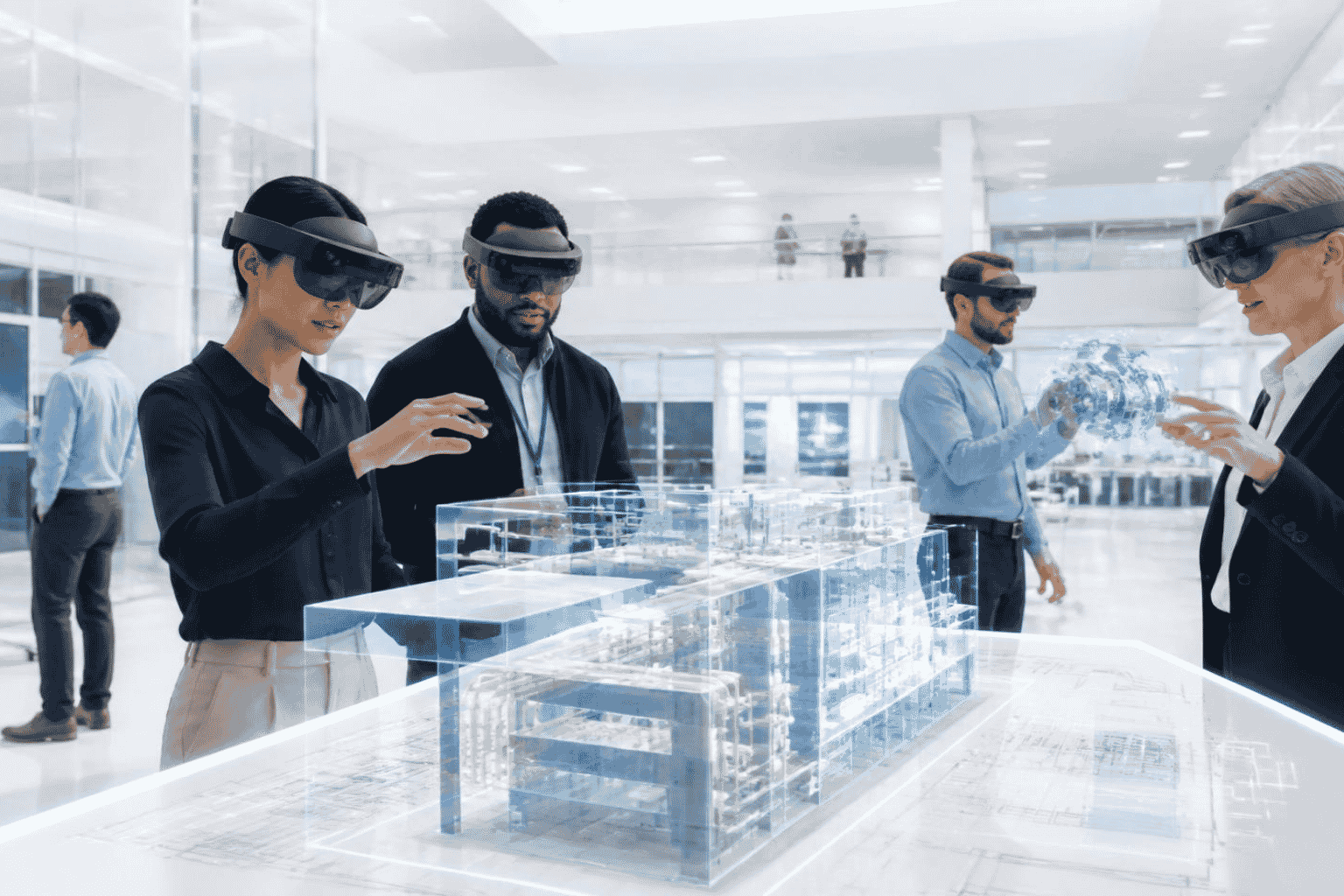 Enterprise team using spatial computing for operational planning and training