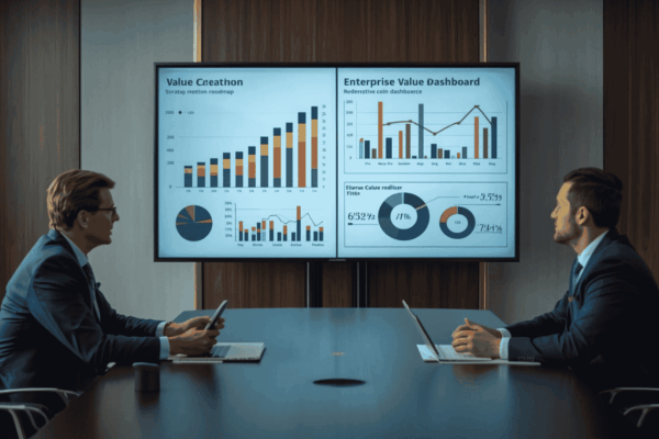 Business owner reviewing value creation planning with strategic advisor