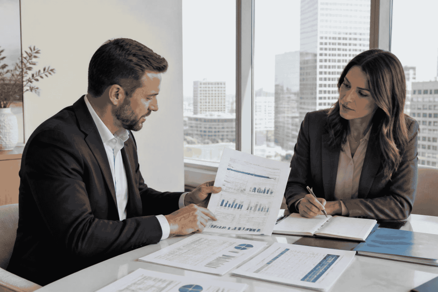 Business buyer reviewing acquisition debt capacity with a funding advisor