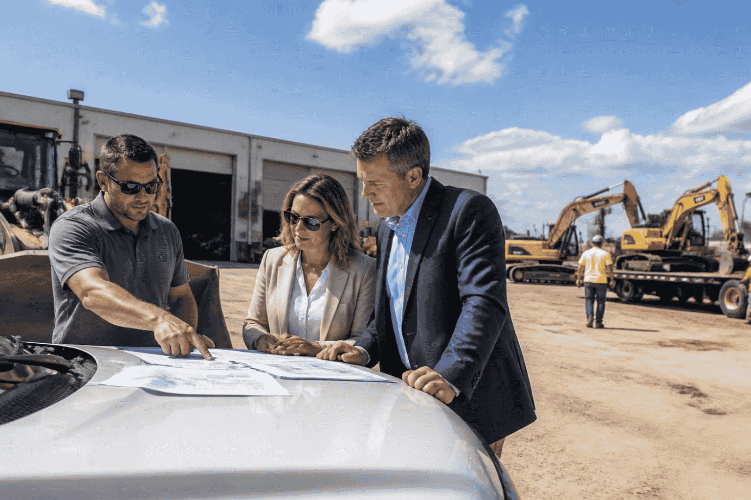 Buyer and funding professionals reviewing capital structure for a business acquisition