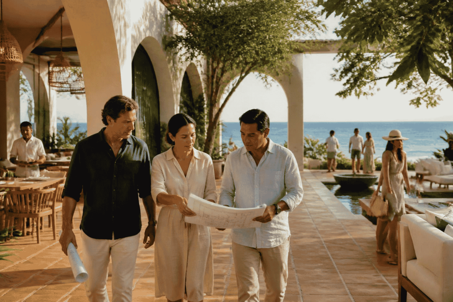 Hospitality operator and property partners reviewing an asset-light resort expansion