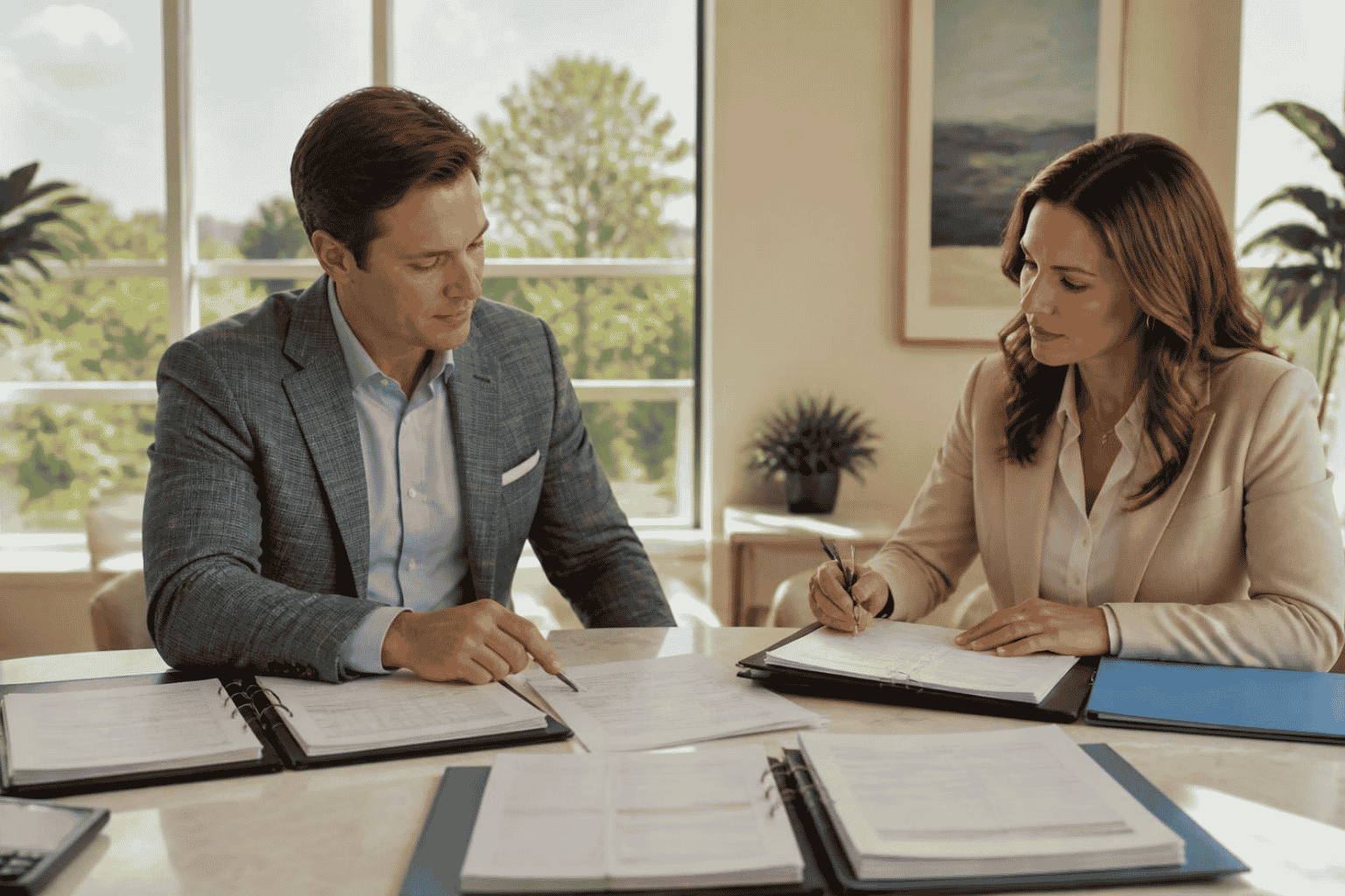 Business buyer reviewing acquisition funding gaps with a funding advisor before submitting an LOI