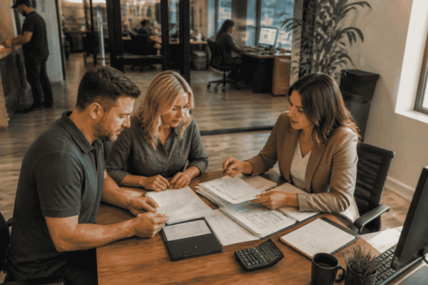 Business owner preparing funding documents before lender conversations