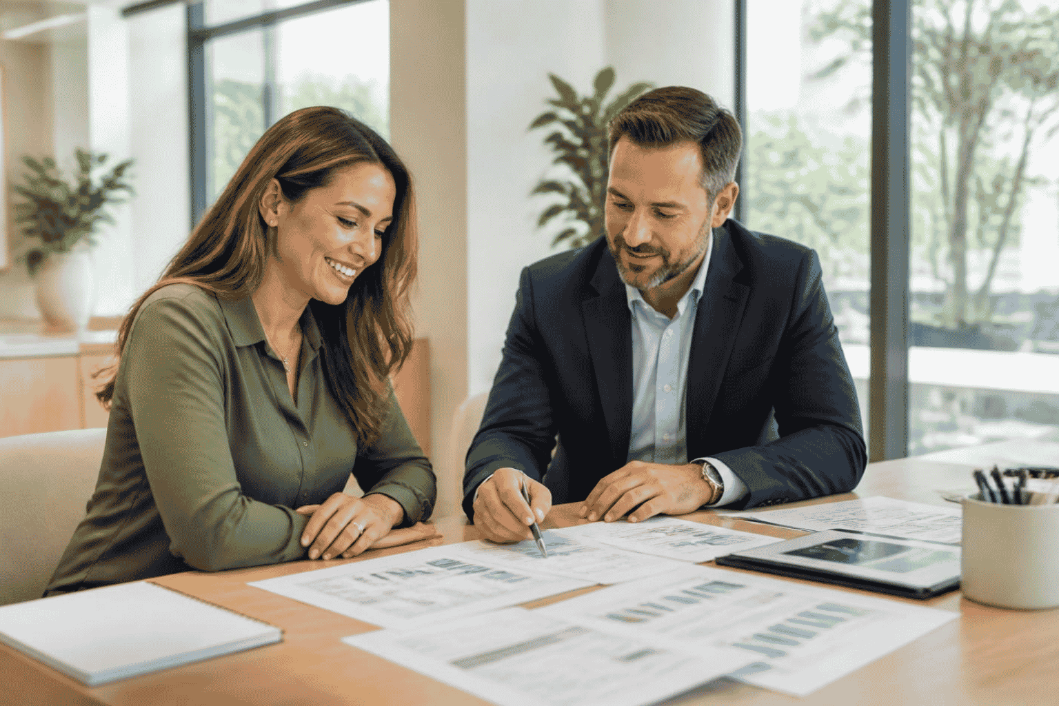 Business owner reviewing line of credit readiness documents with a funding advisor
