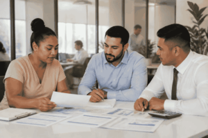 Business owner reviewing cash flow-based funding options with a funding advisor